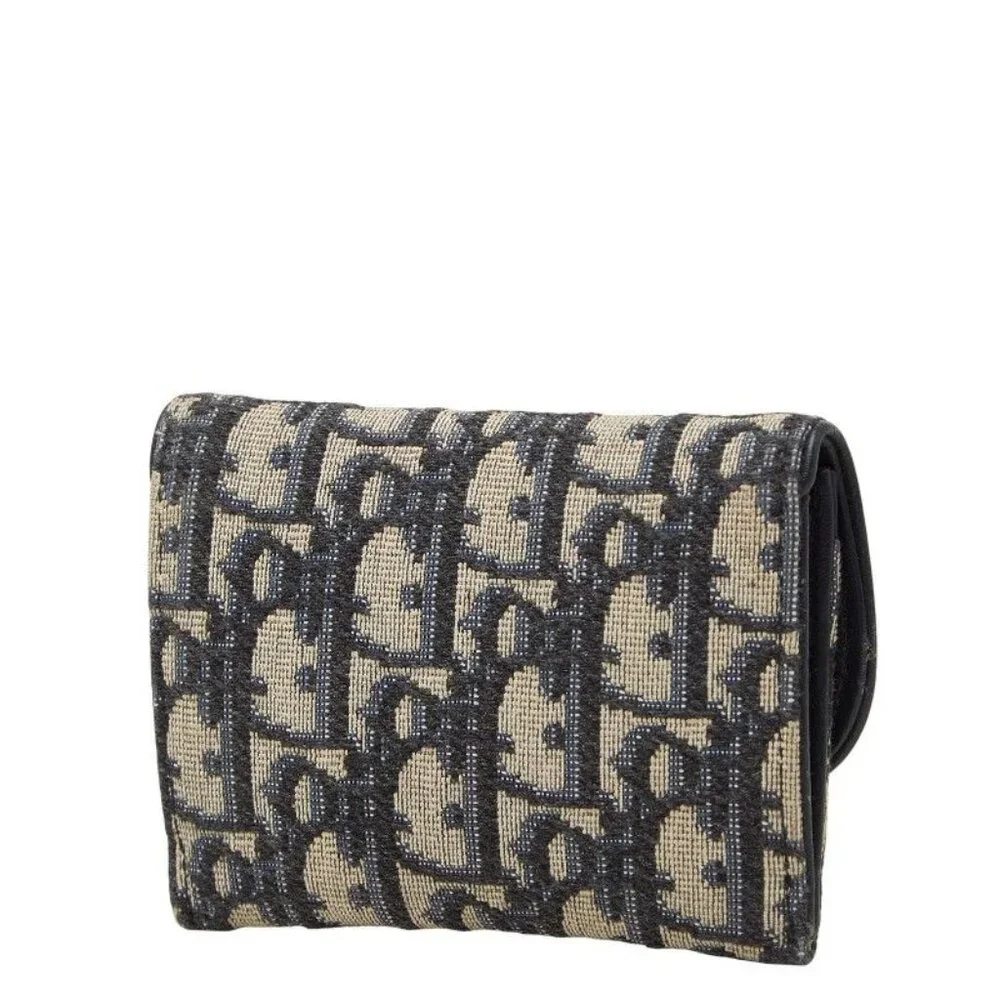 Dior Blue Jacquard Coin Case Wallet Navy Canvas Leather